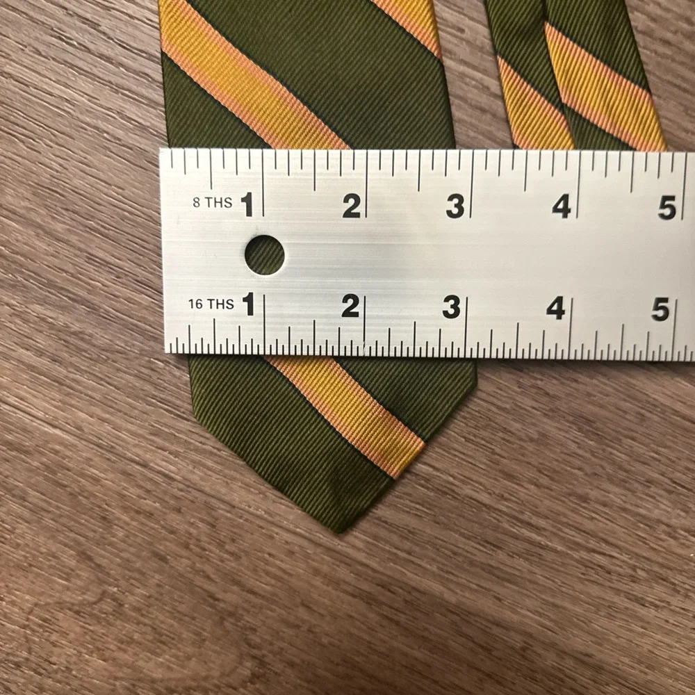 Vintage bill tomlin Olive and Yellow Striped Men's Tie - Picture 6 of 6